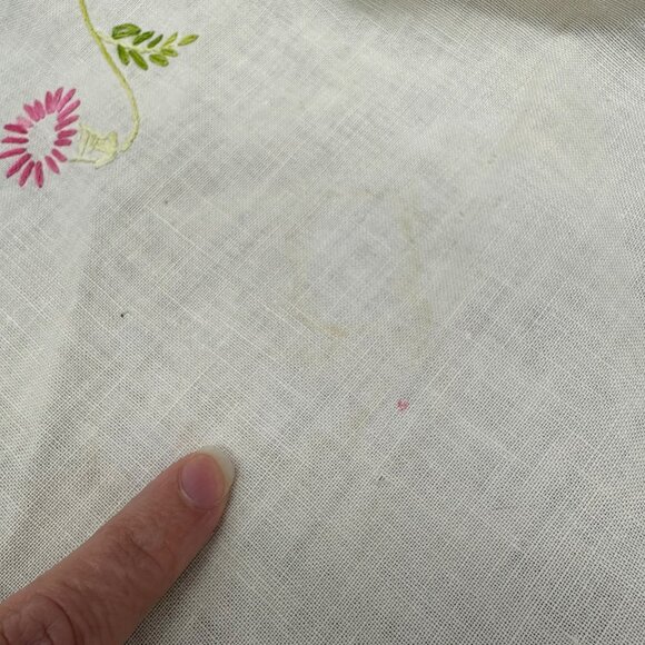 Handmade Embroidered Tablecloth Floral Crocheted Trim Cream Blue Pink Small - Picture 8 of 10